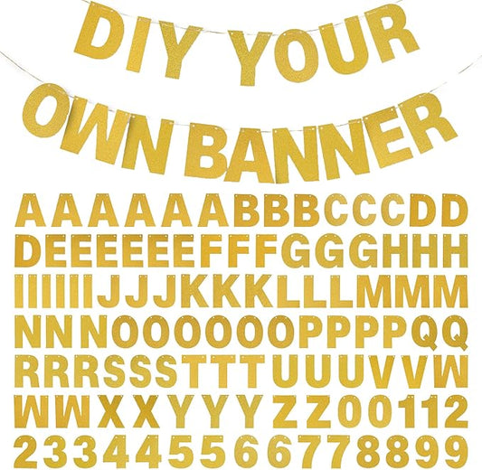 DIY Banner Kit with Letters Glitter Banner Letters Customizable Birthday Banners Graduation Banner Custom Party Hanging Banner for Graduation Wedding Party Baby Shower Decoration(Gold)