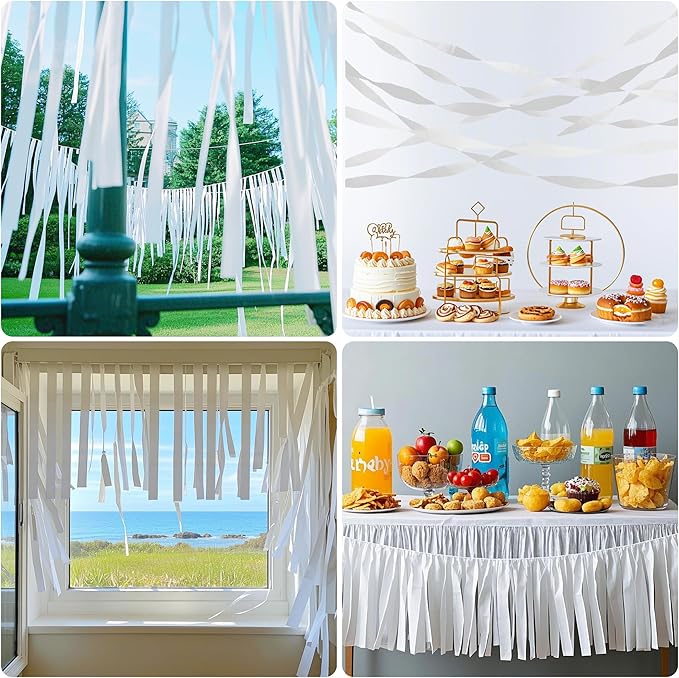 White Streamers Party Decorations, 2.2" x 123 Ft, 6 Rolls White Crepe Paper Streamers Party Supplies for Birthday Bridal Baby Shower Bachelorette Graduation Wedding Decorations, DIY Crafts
