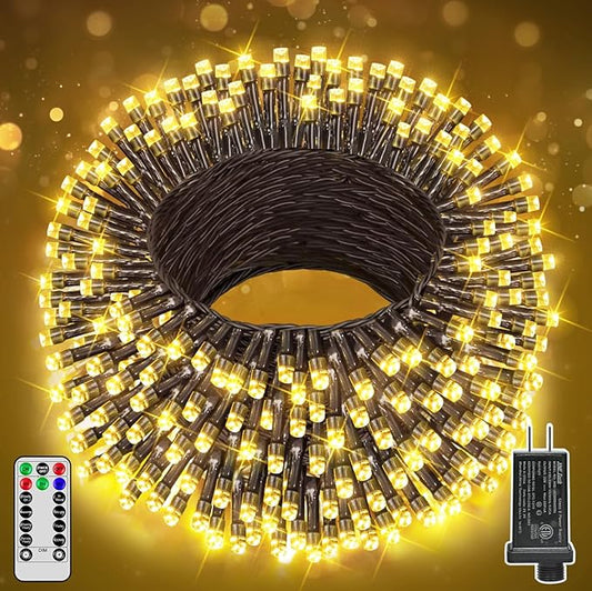 98FT 300 LED Christmas Lights Outdoor, Warm White Christmas Tree Lights Plug in, 8 Modes Twinkle String Light for Bedroom Wedding Party Ceiling Xmas Home Decorations