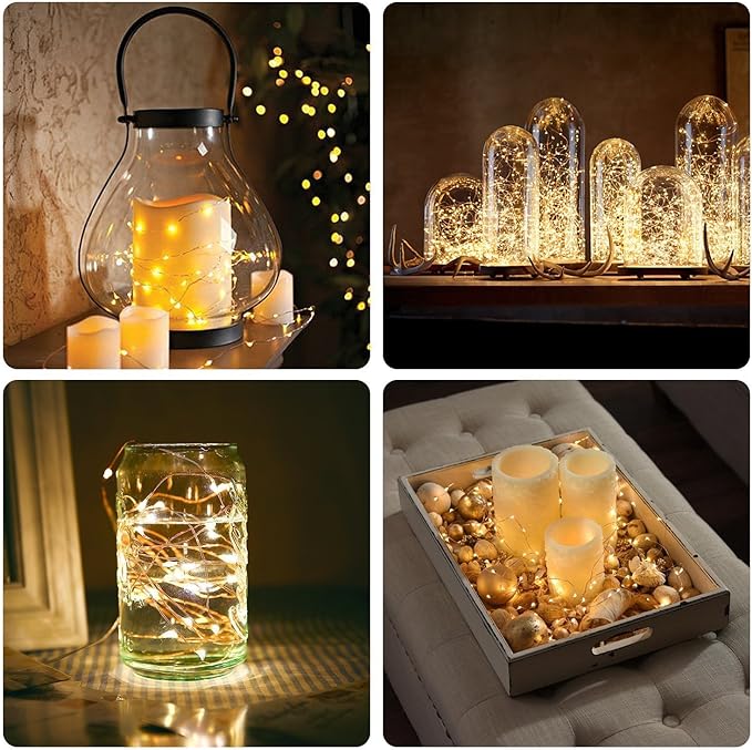 BXROIU Fairy Lights CR2032 Battery Operated,6.6Ft/2Meter 20 LEDs Micro Silver Wire String Lights for Bedroom Christmas Party Wedding Decoration (Warm White, 6 Pack)