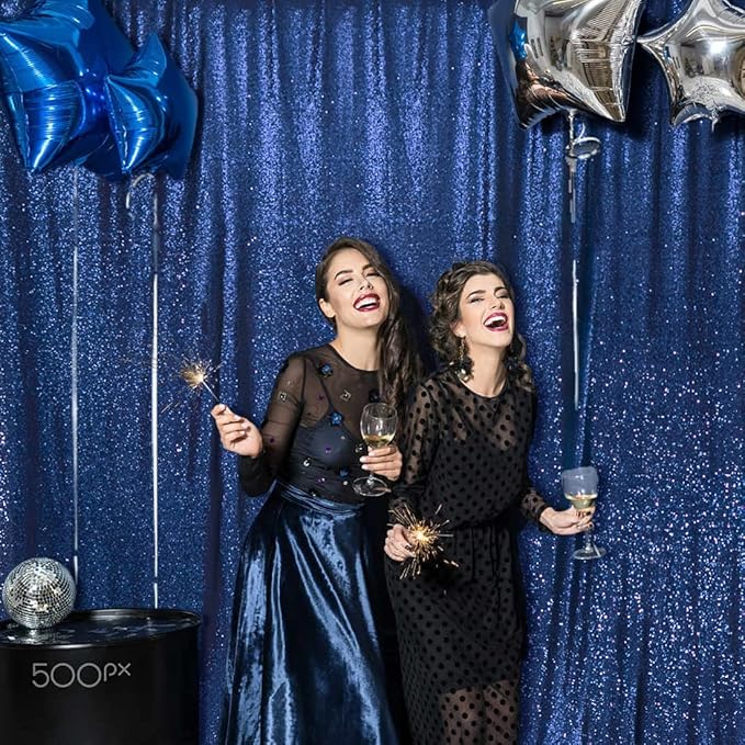 PartyDelight Navy Blue Sequin Backdrop 6x6ft - High Density 3mm Shimmer Sequin Background for Independence Day, July 4th, Birthday & Live Decor, 4-Inch Rod Pocket