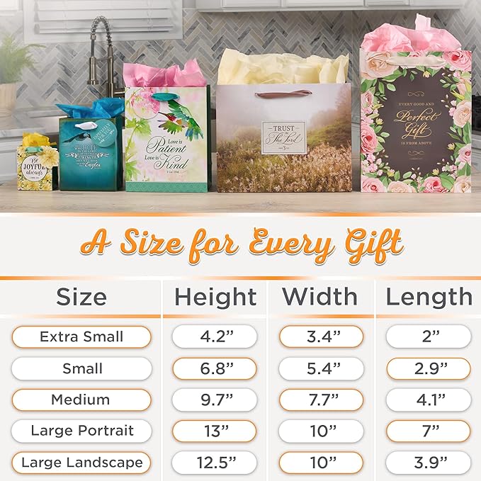 Christian Art Gifts Three Piece Landscape Gift Bag w/Card & Tissue Paper Set for Mothers - Best Mom Ever & The Lord Delights in You - Isaiah 62:4, White, Orange & Pink Multi-Floral Arrangement, Large