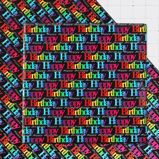 NEPOG Birthday Wrapping Paper for Girls Boys Kids Women Men, Gradient Color Happy Birthday Wrapping Paper with Cut Lines on Reverse, 6 Sheets Folded Flat 20x28 inches for Birthday Occasion