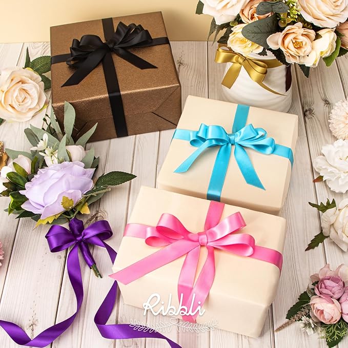 Ribbli Turquoise Blue Satin Ribbon 5/8 inch x Continuous 25 Yards,Double Faced Satin Use for Craft, Gift Wrapping, Christmas Ornaments, Hair Bows, Bouquet Bows
