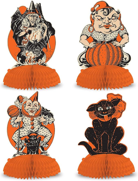 Beistle Vintage Halloween Centerpieces 4 Piece, 9", Multicolor