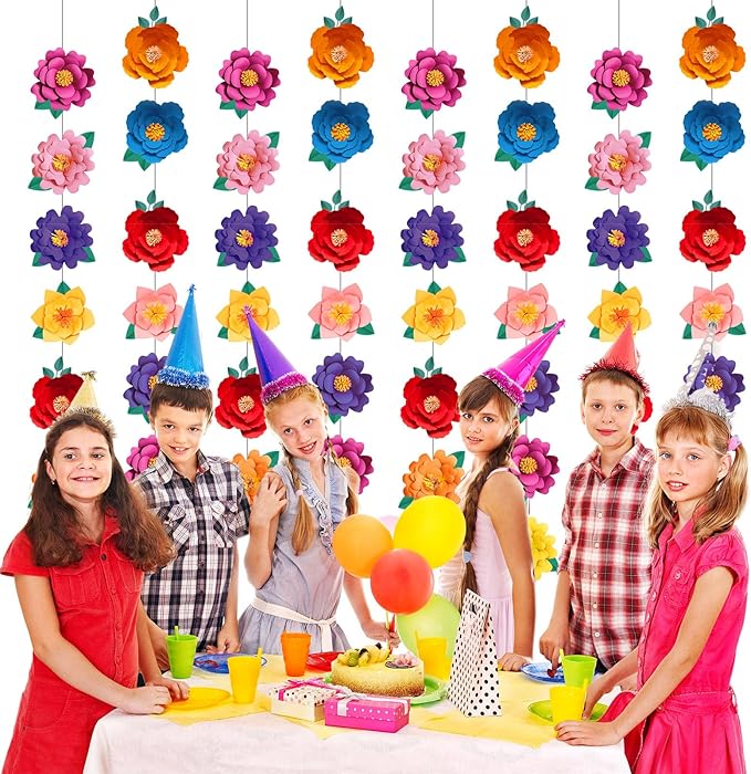 Spakon 8 Pcs Mexican Paper Flower Decorations Mexican Fiesta Garlands Cinco de Mayo Flat Floral Hanging Banner Cutouts for Birthday Decorations Baby Shower Cinco De Mayo Party Decor