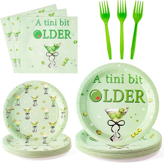 Olive Black Martini Bow A Tini Bit Older Espresso Martini Cocktail Party Plates Supplies - Serves 24-96Pcs Tableware Decoration Disposable Paper Plate Napkin Fork For Birthday Bachelorette