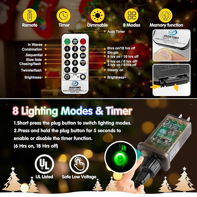 KNONEW 203FT 600 LED Outdoor Fairy Lights Plug in, Christmas Fairy Lights Outdoor Waterproof 8 Modes Memory Times for Wedding Bedroom Walls Garden Trees Decoration
