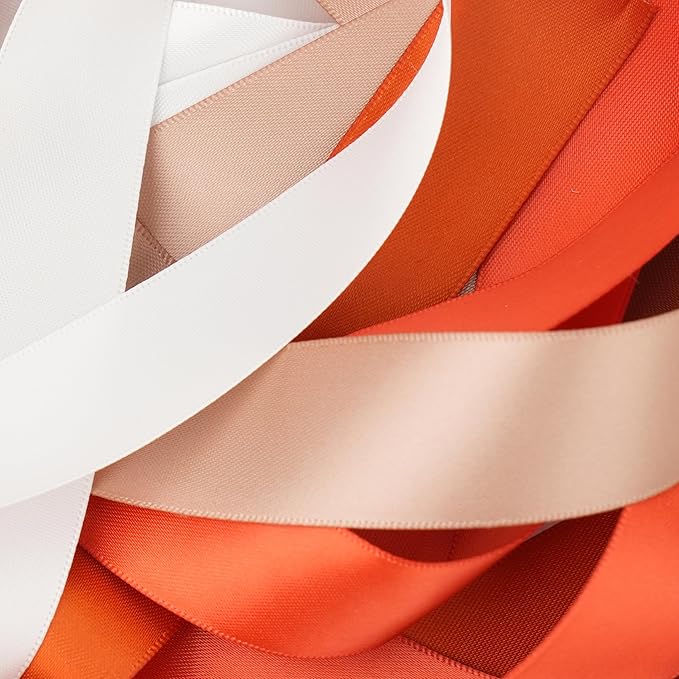 Terracotta Ribbon 1 Inch Double Face Satin Ribbon, 6 Rolls 60 Yards Burnt Orange Ribbon for Fall Decor, Halloween Crafts, Wedding, Gift Wrapping, Hair Bows, Bouquets