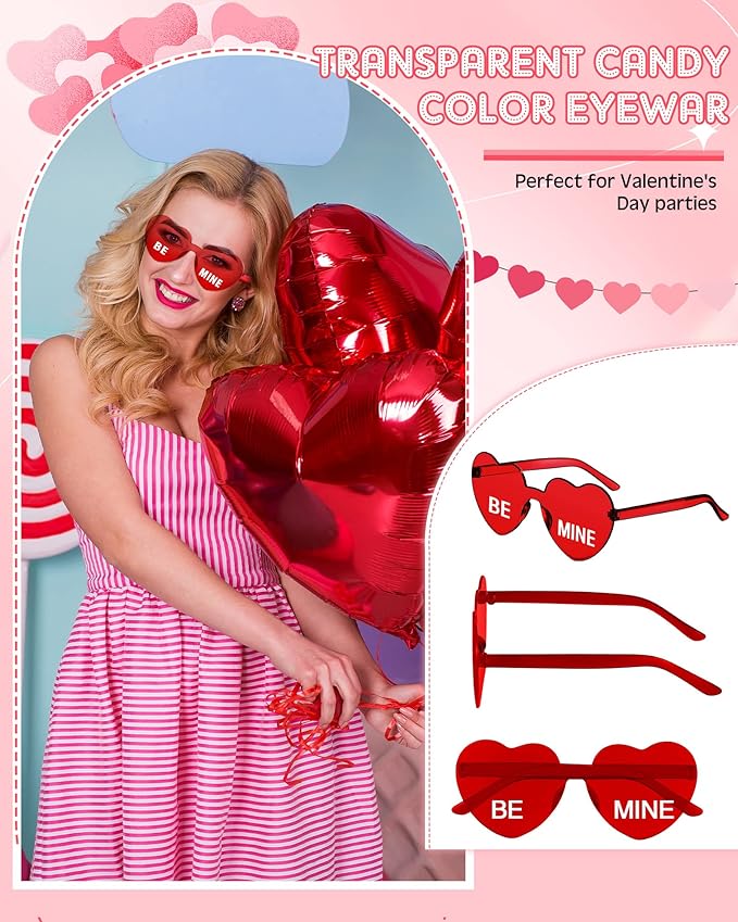 LEIFIDE 12 Pieces Valentine Heart Shape Rimless Fun Sunglasses Conversation Heart Glasses Eyewear for Wedding Party Favor