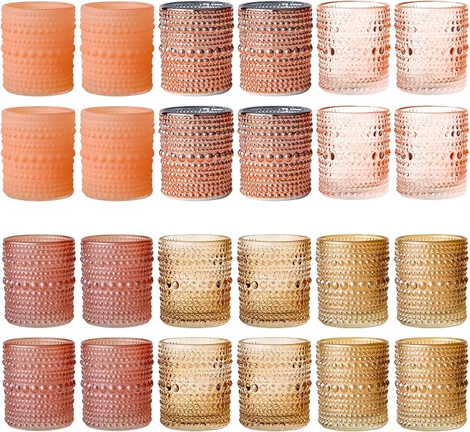 WDHODEC Pink Candle Holders Set of 24 - Vintage Hobnail Glass Votive Tealight Holders for Wedding, Valentine's, Party Table Centerpiece Decor
