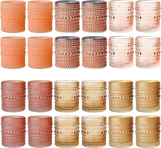 WDHODEC Pink Candle Holders Set of 24 - Vintage Hobnail Glass Votive Tealight Holders for Wedding, Valentine's, Party Table Centerpiece Decor