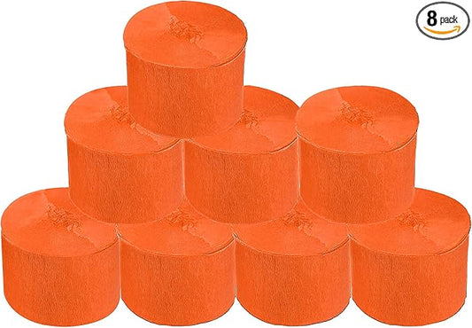 8 Rolls Orange Crepe Paper Streamers, Wedding Birthday Baby Shower Halloween Party Decoration, Fall Thanksgiving Party Rainbow DIY Supplies, Living Room Bedroom Decor