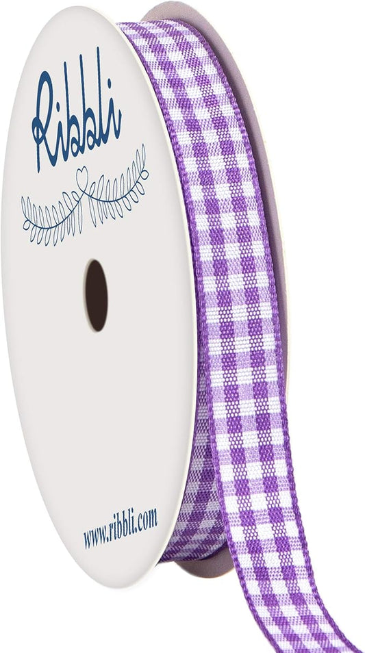 Ribbli Purple and White Gingham Ribbon,100% Polyester Woven Edge,3/8 Inch x 10 Yard,Plaid Ribbon Use for Gift Wrapping,Party Decoration