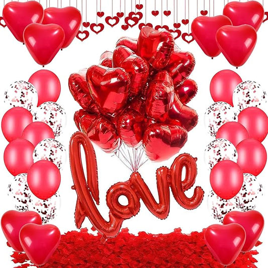 128 PCS Valentine's Day Balloon Garland Arch Kit Hot Red Love Heart Latex Metallic Confetti Balloons for Princess Theme Bridal Wedding Valentine's Day Party Background Decorations