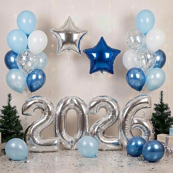 2026 Blue Silver Graduation Decorations Balloons Kit - 40 Inch Silver 2026 Number Balloons, Graduation Party Supplies 2026 for High School College Graduation, Class of 2026 Grad Decor