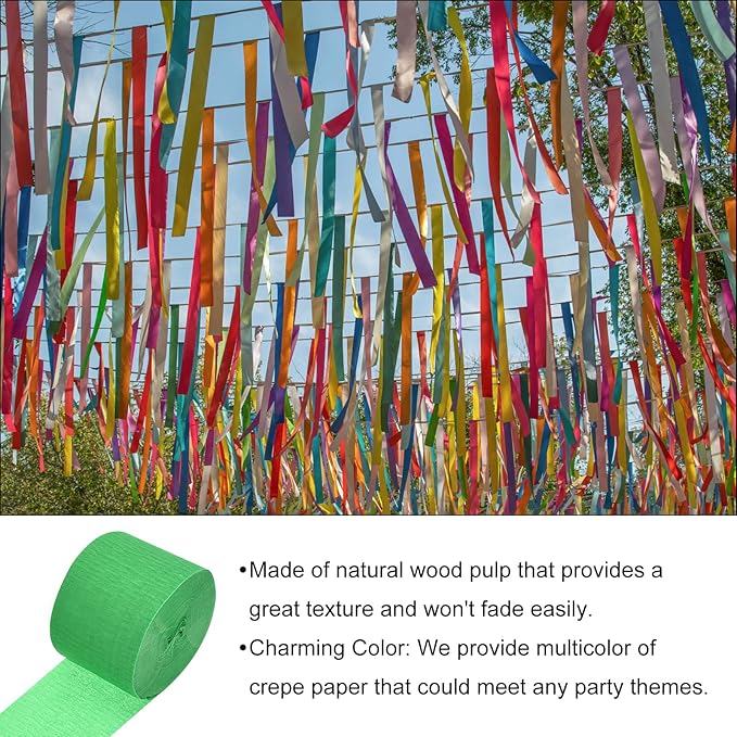 Crepe Paper Roll, Grass Green Crepe Paper Streamers Sheets, [for Party Streamer Decorations, Birthday Party] - 1.8 Inch x 82 ft / 2 Roll