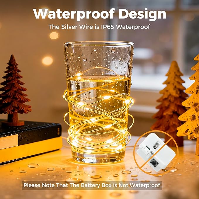 litogo 30 Pack 7FT 20 LED Fairy Lights Battery Operated, 3 Lighting Modes, Bulk Mini Twinkle String Lights Waterproof Silver Wire for Weddings Mason Jars Party Christmas Decorations-Warm White