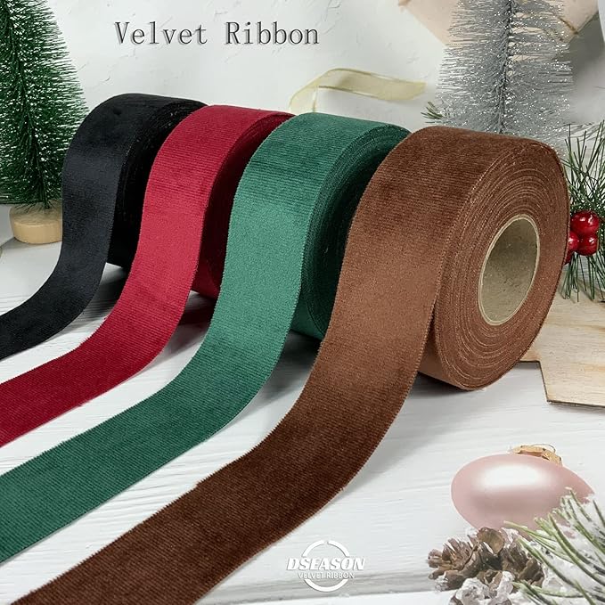 Velvet Ribbon Set 1.5" x 10 Yards, 1 Rolls, Dseason Handmade Black Velvet Ribbon Set for Gift Wrapping & Bow Making, Christmas Tree, Wreath Decoration, DIY Crafts Decoration