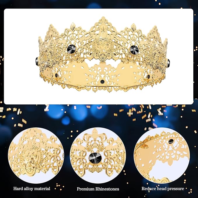 Junkin 5 Pieces Birthday Man Accessories Include King Crown King Sash Tinplate Badge Pin Brooch Hanging Chain Crown for Man Birthday Party(Stylish Style,Small)
