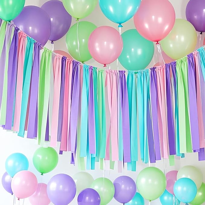 Crepe Paper Streamers 2.2" x 123 Ft Per Roll, Pastel Streamers Party Supplies for Mermaid Princess Birthday Party Baby Shower Wedding Backdrops Decorations, Pink, Green, Blue, White, Purple