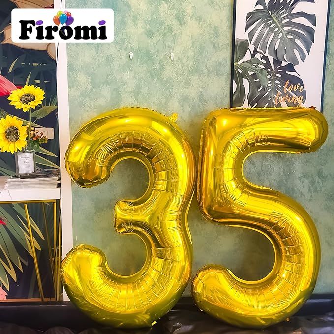 FIROMI 40 Inch Large Gold 35 Big Number Balloons Giant Huge Foil Mylar 35 or 53 Balloon Numbers for 35th Birthday Party Anniversary Events Decorations