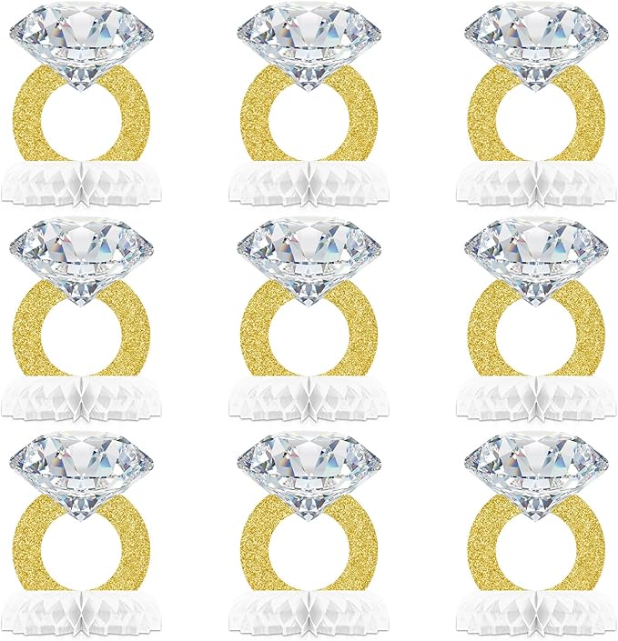 Faccito 9 Pcs Diamond Ring Centerpiece Engaged Diamond Rings Decor for Bachelorette Party Engagement Party Bridal Shower Wedding Anniversary Decoration Supplies