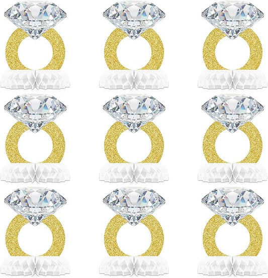 Faccito 9 Pcs Diamond Ring Centerpiece Engaged Diamond Rings Decor for Bachelorette Party Engagement Party Bridal Shower Wedding Anniversary Decoration Supplies
