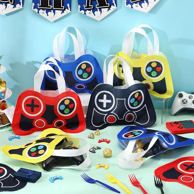 Silkfly 12 Pcs Video Game Party Favor Bags Non Woven Reusable Gaming Goodie Treat Gift Bags with Handles Gaming Party Supplies Class of 2026 Graduation Favors (Multicolor)