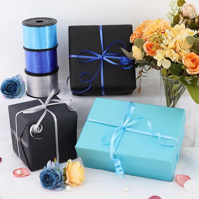 TONIFUL 300 Yards Curling Ribbon-Balloon Ribbon-Balloon String for Art&Craft Decor,Gift Wrapping,Ribbons and Bows for Christmas New Year Birthday Gifts Graduation Supplies (Silver Blue)