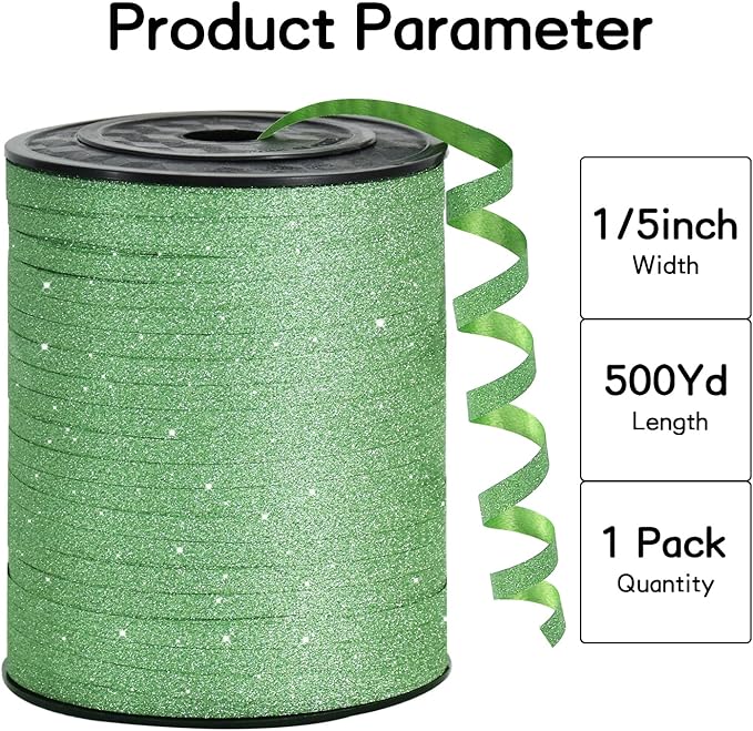 BEISHIDA Light Green Sage Glitter Ribbon - 500 Yards Curling Crimped, Shiny Balloon String for Gift Wrapping, Birthday Party, Festival, Art, Craft, Florist, Flowers Decoration
