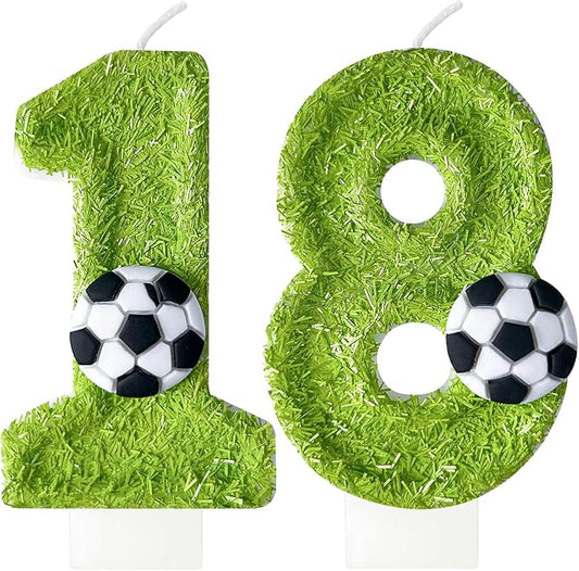 18th Birthday Candles，Soccer Birthday Decorations，Suitable for Girl and boy Cake Toppers, Wedding Cakes, Anniversaries, Party Celebrations, Birthday Decorations