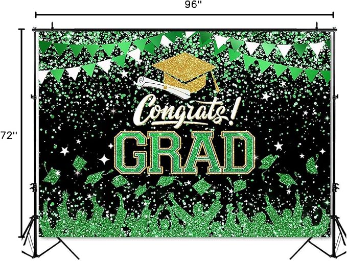 Mocsicka Graduation Party Decorations 2026 Congrats Grad Backdrops for Photography Bachelor Cap Congratulations Grad Photo Backdrop Graduation Prom Party Supplie (Green, 8x6ft(96x72 inch))