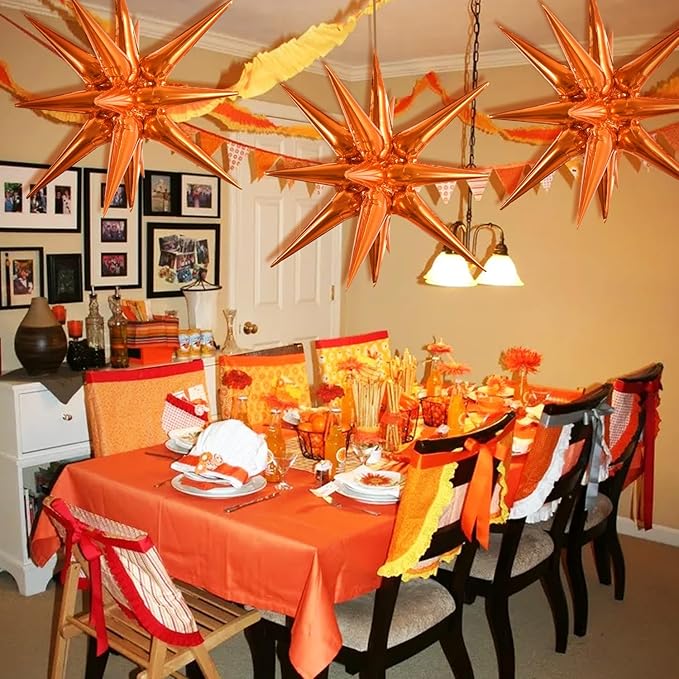 TONIFUL 4 Pcs 22inch 4D Orange Explosion Star Mylar Balloons 14Point Star Balloons for Party Backdrop Christmas,New Year Birthday,Halloween, Wedding Baby Shower Anniversary Photo Booth Supplies
