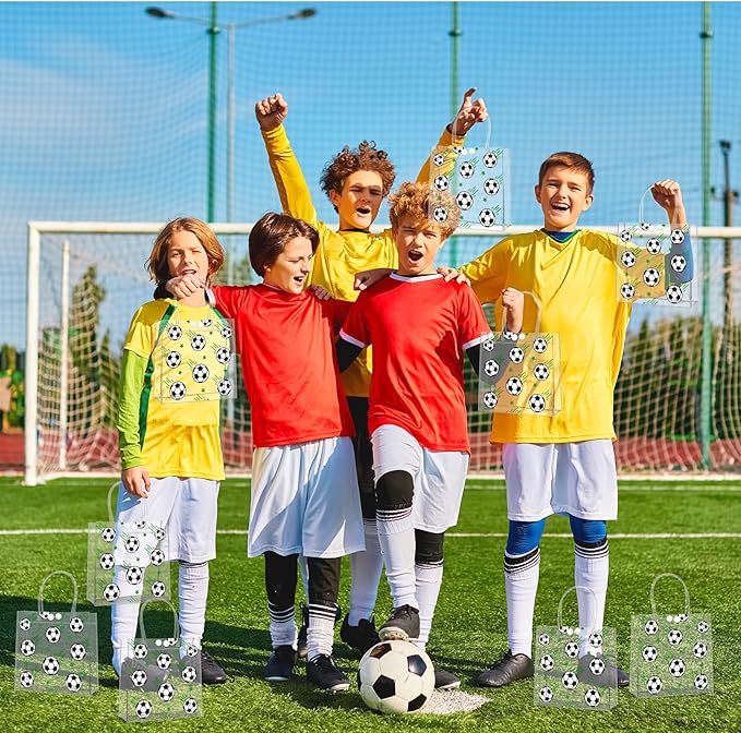 24Pcs Soccer Clear PVC Gift Bags With Handles Bulk 8 x 8 x 3 In Sport Theme Goodie Treat Candy Bags Soccer Team Present Wrap Tote Bag for Boys Birthday Party Favor Baby Shower Decorations Supplies