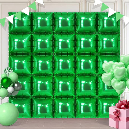 Shamrock Green Square Foil Balloons for St Patrick's Day Decor, 25 Pcs Metallic Green Balloons Wall Backdrop for Graduation Birthday Bridal Shower Arch Backdrop Decorations