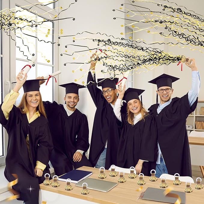 WinnerWhy 100 Pack No Mess Streamers, Gold Hand Throw Confetti Streamers, No Mess Confetti Poppers Paper Crackers Black for Celebration Graduation Birthday Wedding Party Favors