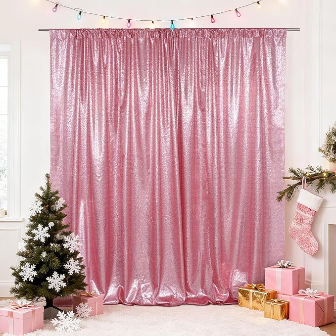 SquarePie 6x8ft Fuchsia Pink Sequin Backdrop for Photography, Satin-Backed Real Sequin Curtain, Enhanced Coverage Shimmering Background with 4" Rod Pocket for Wedding, Birthday, Party Decor, 1 Panel
