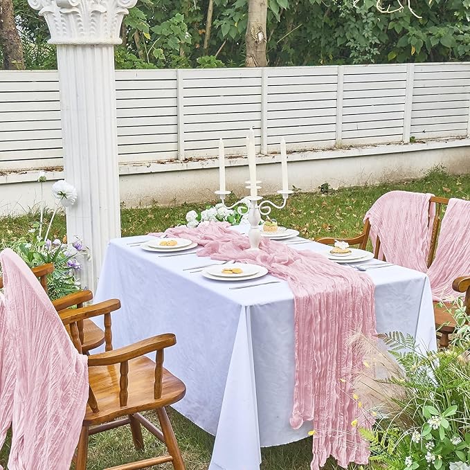 IVAPUPU 4 Pcs Cheesecloth Table Runner - 10ft Pink Spring Boho Gauze Cheese Cloth Table Runners for Baby Shower Decorations Wedding Party Summer Garden Farmhouse Decor
