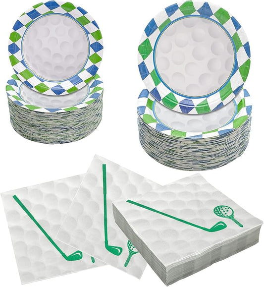 180Pcs Golf Party Supplies Paper Plates and Napkins Serve 60 Disposable Tableware Set for Birthday Party Decorations Game Day Family Holiday Sports Events