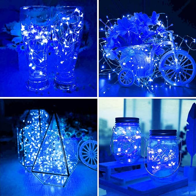 ZGWJ 12 Pack Battery Powered Fairy Lights, Mixed Colors 7Ft 20 Mini LED Silver Wires, 3 Modes for DIY, Party, Wedding, Bedroom, Halloween Christmas Decoration (White & Blue)