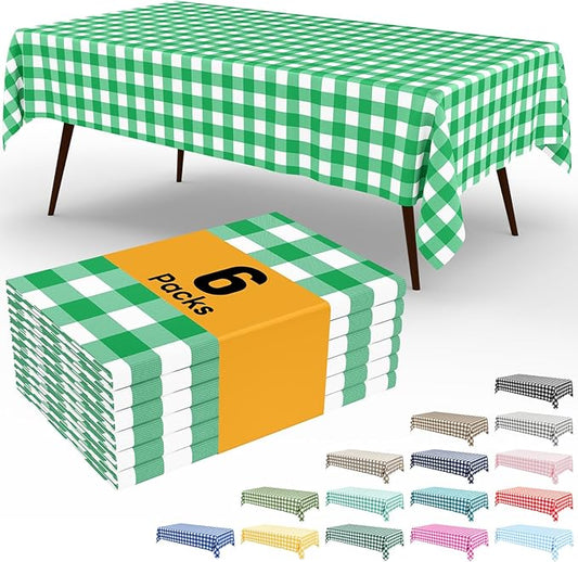 Smiry 3 Pack Green Gingham Disposable Tablecloths - 54" x 108" Heavy Duty Plastic Table Cloth, Waterproof Buffalo Plaid Table Covers for St. Patrick's Day, Banquets, Parties
