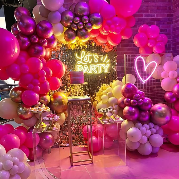 HILAVO Balloon Arch Kit - Hot Pink, Baby Pink, Metallic Party Helium Balloons Garland With Pastel Light, Dark Magenta, Latex Balloons for Girls Wedding, Baby Shower, Princess Birthday Party Decor