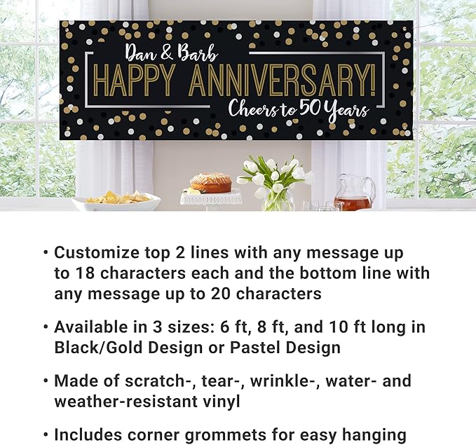 Let's Make Memories Personalized Banner - Party Decorations - Wedding, Anniversary, Engagement - Customized Banner - Celebration - Any Text - Indoor/Outdoor Vinyl - Pastel - 6 ft