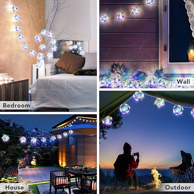 AceList 20 LED Globe Disco Ball Mirror String Lights, 10ft USB&Battery Powered Fairy Lights, Eid Ramadan Decoration Lighting for Mother's Day Gifts, Tree Decor Outdoor Indoor Patio Party Garden