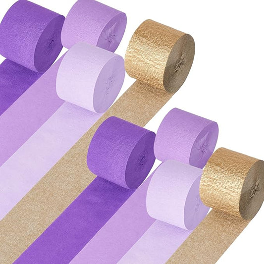 Purple Gold Party Decorations, 8 Rolls Purple Gold Crepe Paper Streamers, for Birthday Anniversary Bridal Shower Wedding Lavender Graduation Mardi Gras Decorations, 1.8 Inch x 82 Ft/Roll