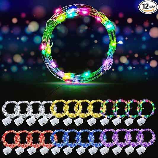 AIKEI 24 Pack LED Fairy Lights Battery Operated, String Lights Waterproof 7 Feet 20 Led Firefly Starry Lights for Wedding Party Bedroom Garden Christmas Decoration Mix Colored