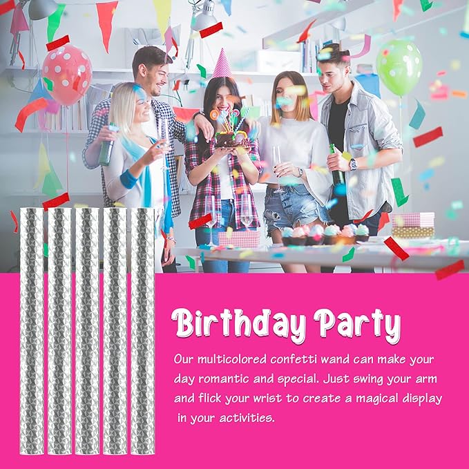 12 Pack Colorful Confetti Wands Handheld Confetti Flick Flutter Sticks for Wedding Birthday Graduation Baby Shower Anniversary Christmas New Year's Party Celebrations Supplies