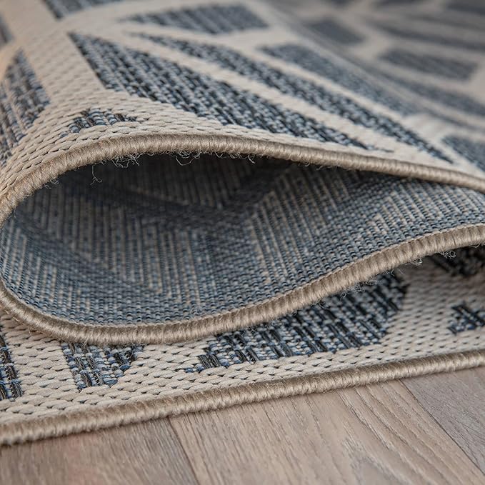 Rugshop Blue Contemporary Geometric Indoor/Outdoor Area Rug — Hose Washable for Living Room, Dining Room and Bedroom, 5' x 7'