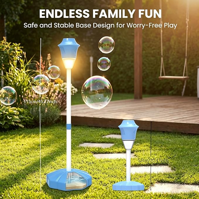 【Ocean Blue -2-Pack】 Bubble Machine - Automatic Bubble Maker Torch with Adjustable Height Up to 47 Inche with LED Lights & Music for Birthday Party Garden Yard Ocean Blue -2-Pack